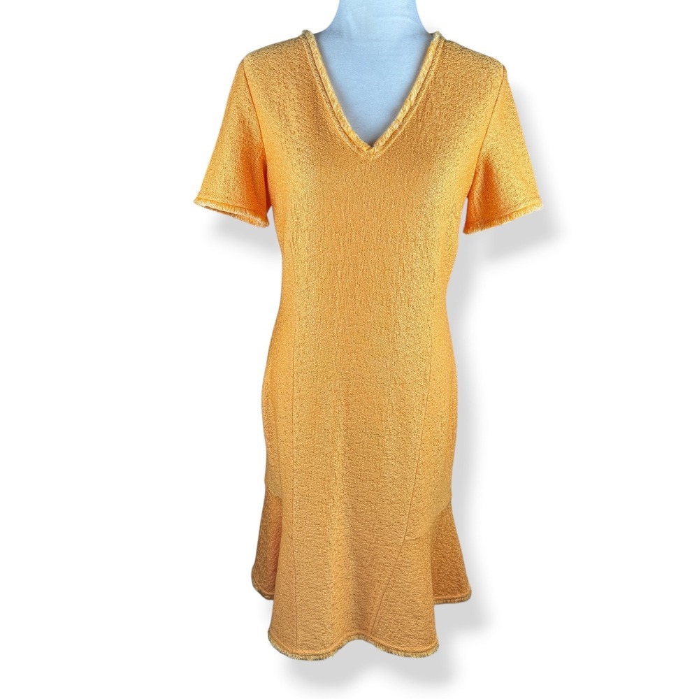 St. John Marigold Caris Fringe Dress Size 6 Wool Blend Old Money Quiet Luxury